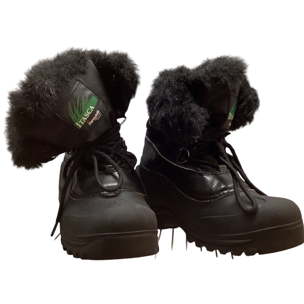 Itasca Kids Black Thinsulate Winter‎ Snow Boots with Fur Trim